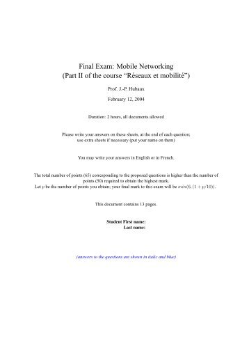 Final Exam: Mobile Networking (Part II of the course âRÃ©seaux et ...