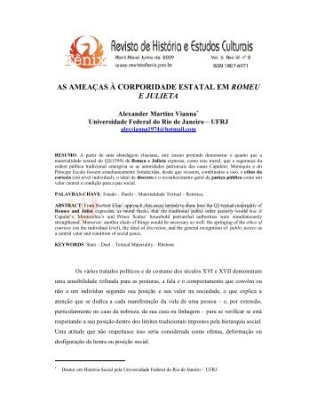 as ameaÃ§as Ã  corporidade estatal em romeu e julieta - Revista de ...