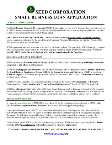 seed corporation small business loan application