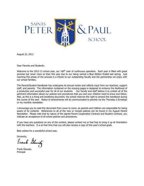 Handbook - Parent/Student - Ss. Peter & Paul School