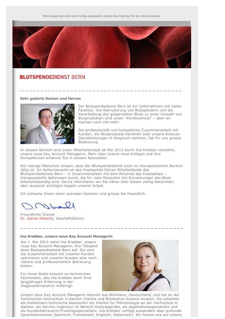 Newsletter 2/2013 - Blutspendedienst Bern