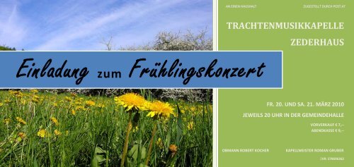 Einladung zum FrÃ¼hlingskonzert - Trachtenmusikkapelle Zederhaus