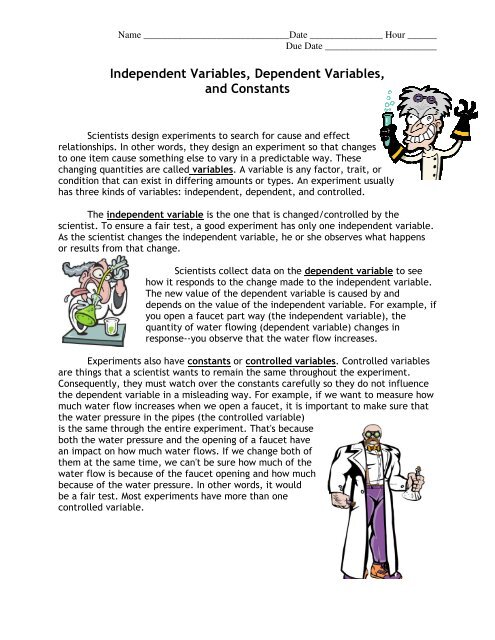 Independent Variables, Dependent Variables, And Constants Independent Variables, Dependent Variables, And Constants