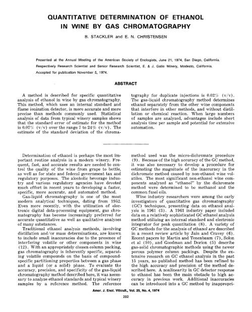 quantitative determination of ethanol in wine by gas chromatography