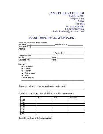 Download The PST Volunteer Application Form - Prison Service Trust