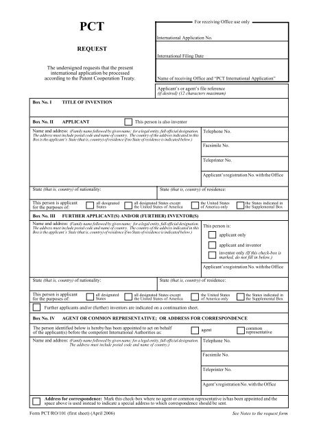 Pct Request Form Example Form Editable Form PCT/RO/101