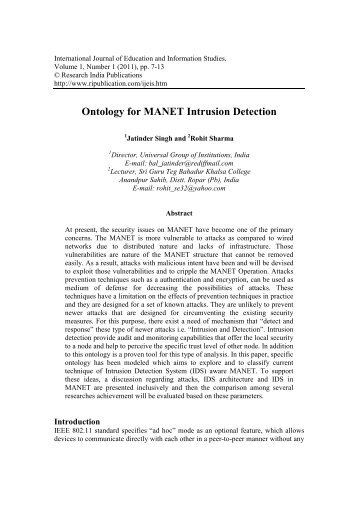 Ontology for MANET Intrusion Detection - Research India Publications