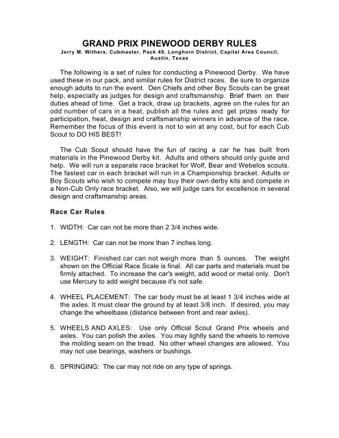 GRAND PRIX PINEWOOD DERBY RULES - Clipart