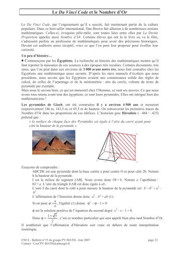 Le Da Vinci Code et le Nombre d'Or - Air De Math - ENFA