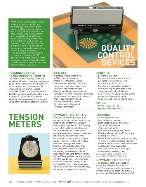 QUALITY CONTROL DEVICES TENSION METERS Saati