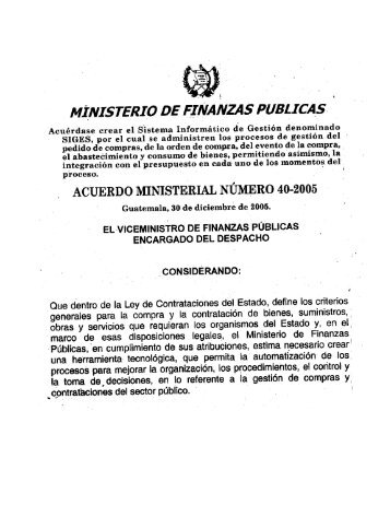 Acuerdo Ministerial M.F.P. No. 40-2005 de fecha 30 de diciembre de ...