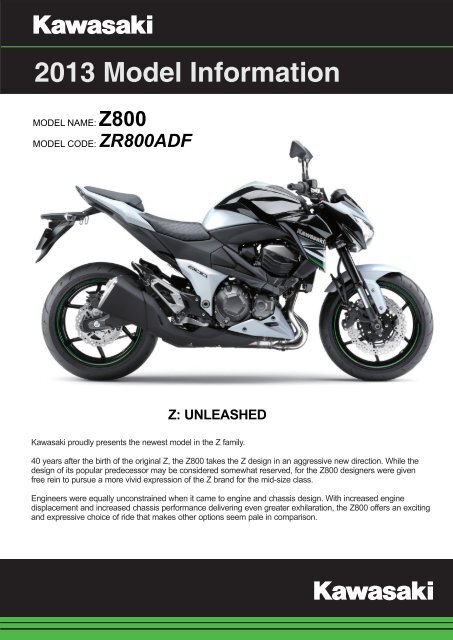 2013 Z800 Model Information - Kawasaki New Zealand