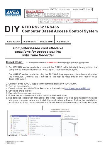 RFID RS232 / RS485 Computer Based Access Control System