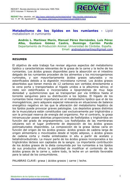 Metabolismo de los lÃ­pidos en los rumiantes - Lipid ... - Uesc