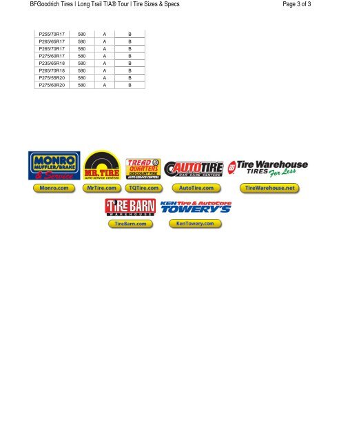 Bf Goodrich Tire Diameter Chart