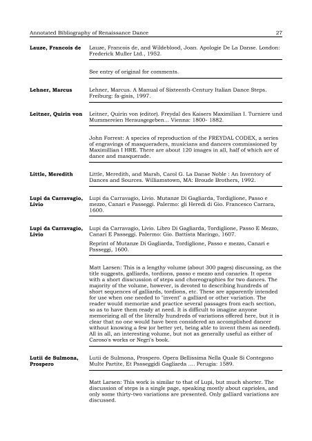 Annotated Bibliography of Renaissance Dance - Shadow Island ...