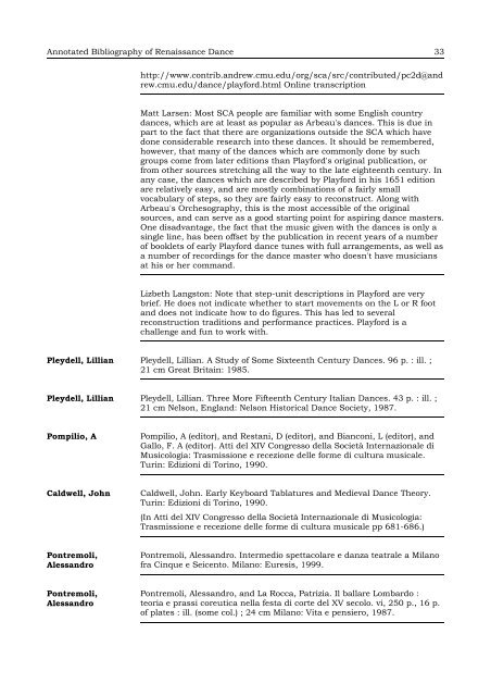 Annotated Bibliography of Renaissance Dance - Shadow Island ...