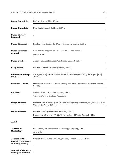 Annotated Bibliography of Renaissance Dance - Shadow Island ...