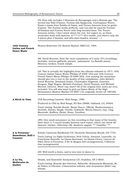 Annotated Bibliography of Renaissance Dance - Shadow Island ...