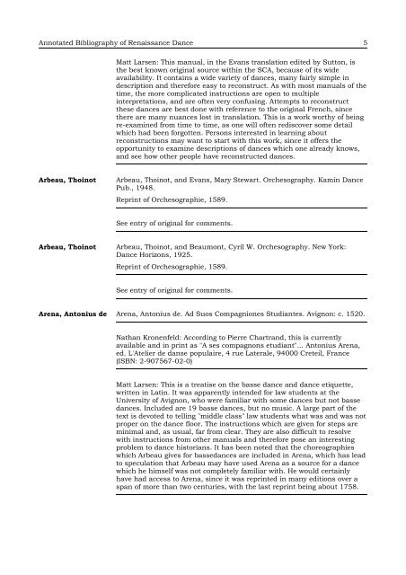 Annotated Bibliography of Renaissance Dance - Shadow Island ...