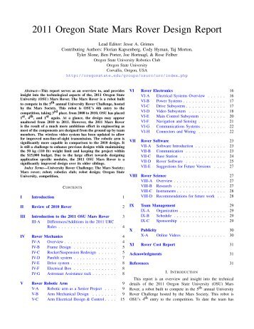 2011 Oregon State Mars Rover Design Report - College of ...