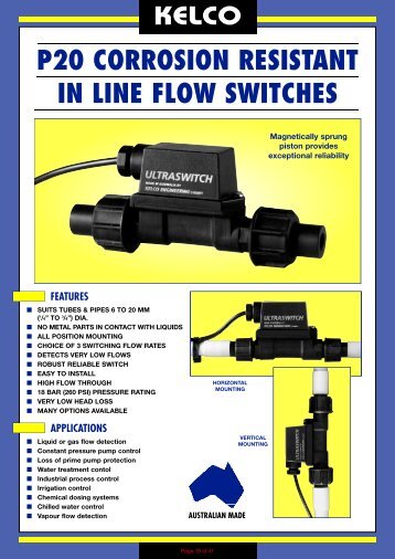 P20 CORROSION RESISTANT IN LINE FLOW SWITCHES - PVL Ltd