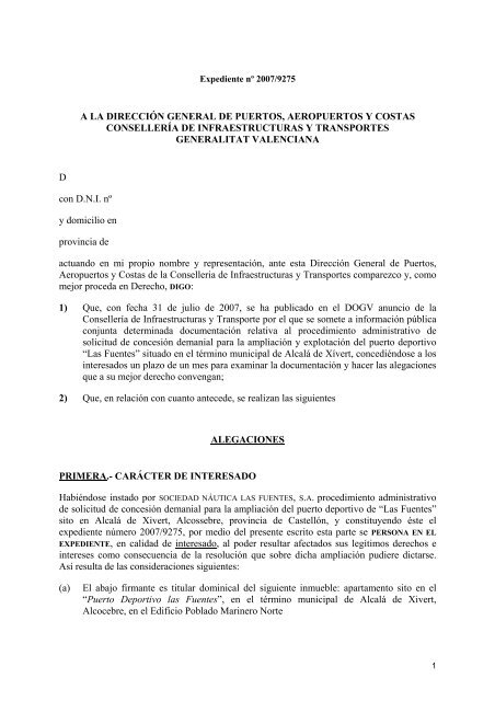 Alegaciones ampliaciÃ³n puerto Alcossebre 2007 - InterNatura