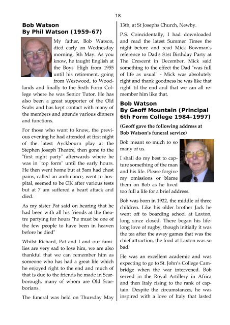 Summer Times, November 2004 - Old Scarborians