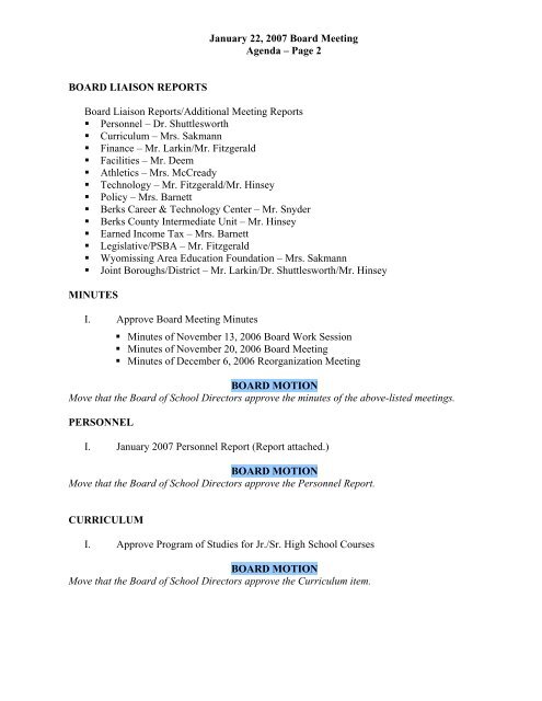 Agenda - Wyomissing Area School District
