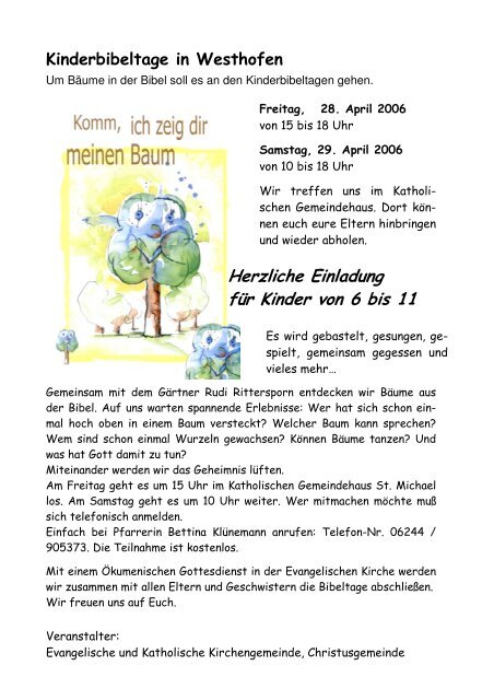 MÃ¤rz bis Mai - Evangelische Kirchengemeinde Westhofen und ...