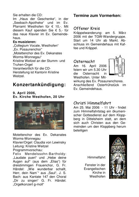 MÃ¤rz bis Mai - Evangelische Kirchengemeinde Westhofen und ...