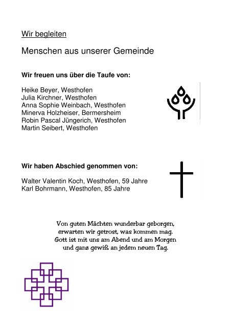 MÃ¤rz bis Mai - Evangelische Kirchengemeinde Westhofen und ...
