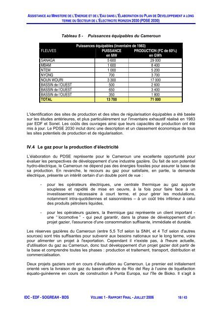 Rapport Final Volume 1 : Présentation et conclusions du PDSE