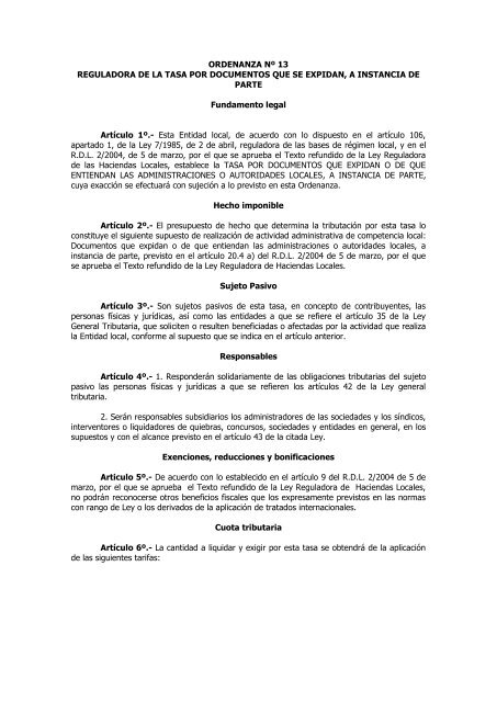 documentos que se expidan a instancia de parte - Ayuntamiento de ...