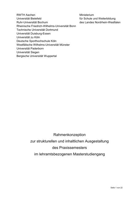 Rahmenkonzeption Praxissemester - Ruhr-UniversitÃ¤t Bochum