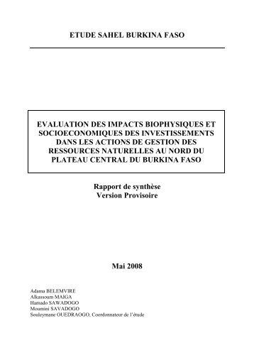 Etude Sahel au Burkina Faso - Rapport de synthÃ¨se - CILSS