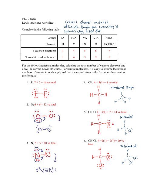 Lewis Dot Structure Worksheet