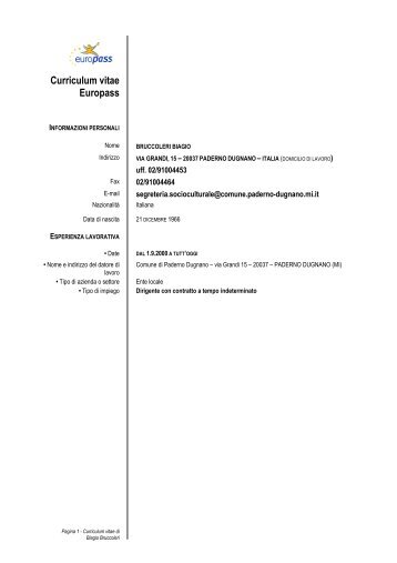 Curriculum vitae Europass - Sito Istituzionale del Comune di ...