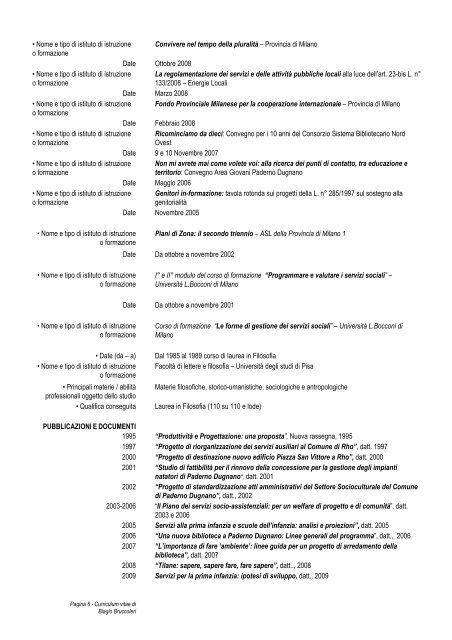 Curriculum vitae Europass - Sito Istituzionale del Comune di ...