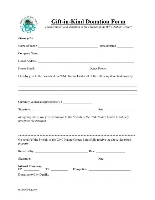 Gift-in-Kind Donation Form