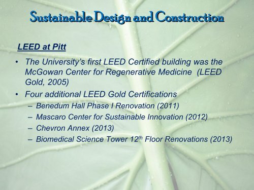 Sustainability at the University of Pittsburgh - Facilities Management