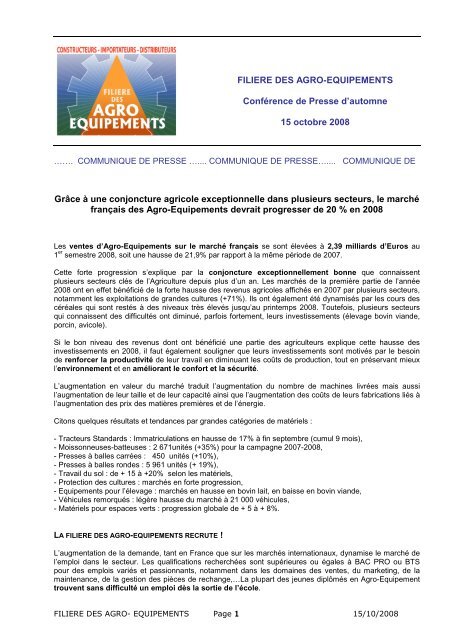 FILIERE des AGRO-EQUIPEMENTS - Axema