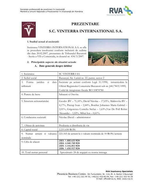 PREZENTARE S.C. VINTERRA INTERNATIONAL S.A.