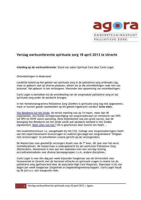 Verslag Agora Landelijk Ondersteuningspunt Palliatieve Zorg