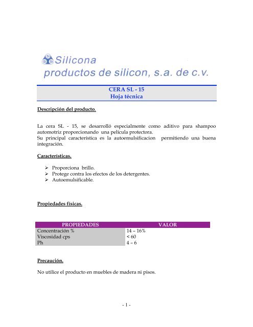 Cera SL-15 - Silicona.com.mx
