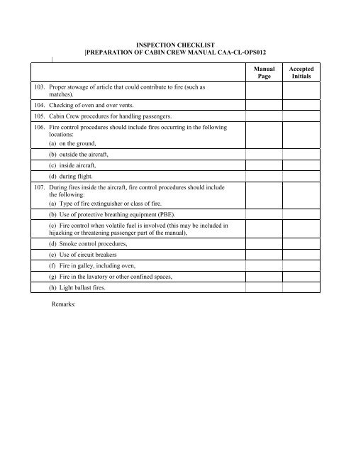 |INSPECTION CHECKLIST|PRE