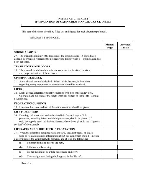 |INSPECTION CHECKLIST|PRE