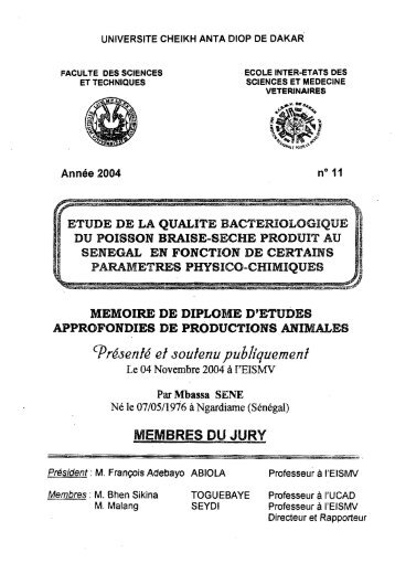 Etude de la qualitÃ© bactÃ©riologique du poisson braisÃ©-sÃ¨che ... - BEEP