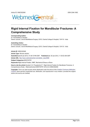 Rigid Internal Fixation for Mandibular Fractures - WebmedCentral.com