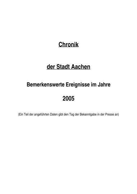 Chronik der Stadt Aachen für das Jahr 2005